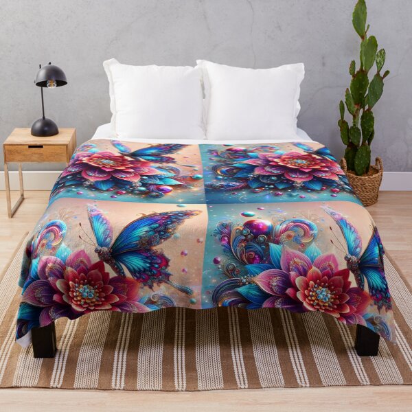 Item preview, Crystalline Butterfly on Bloom – Pink Blue Dreamy Fantasy Art designed and sold by EmeraldeaArt.