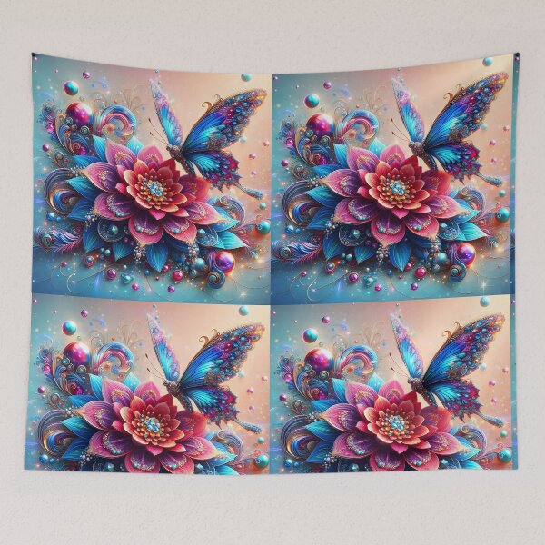 Item preview, Crystalline Butterfly on Bloom – Pink Blue Dreamy Fantasy Art designed and sold by EmeraldeaArt.