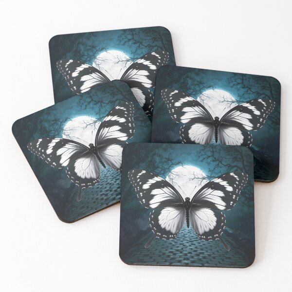 Item preview, Moonlit Path — Black and White Butterfly Under Full Moon designed and sold by EmeraldeaArt.