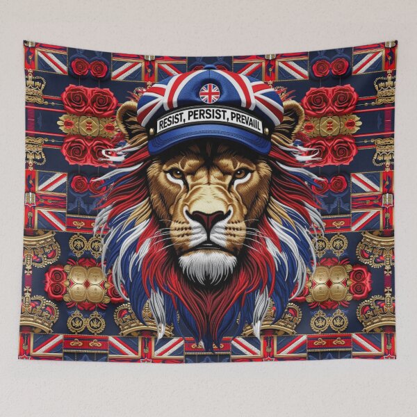 Item preview, RESIST PERSIST PREVAIL Embroidered Lion Design  UK Patriotism and Strength designed and sold by ArtDesignTp.