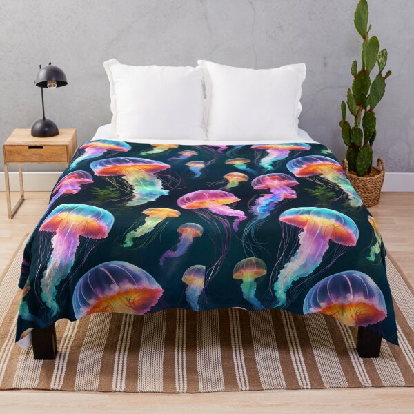 Item preview, Glowing Multicolor Jellyfish in Deep Ocean designed and sold by EmeraldeaArt.