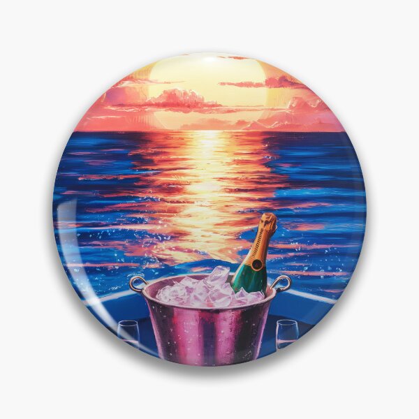 Item preview, Romantic Sunset Boat with Champagne by the Sea designed and sold by EmeraldeaArt.