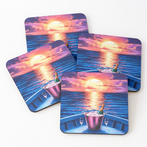 Item preview, Romantic Sunset Boat with Champagne by the Sea designed and sold by EmeraldeaArt.