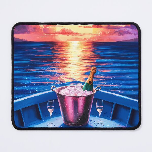 Item preview, Romantic Sunset Boat with Champagne by the Sea designed and sold by EmeraldeaArt.