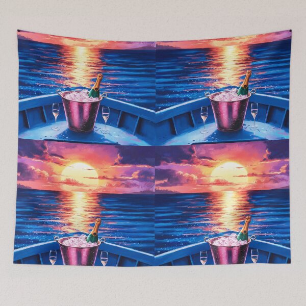 Item preview, Romantic Sunset Boat with Champagne by the Sea designed and sold by EmeraldeaArt.
