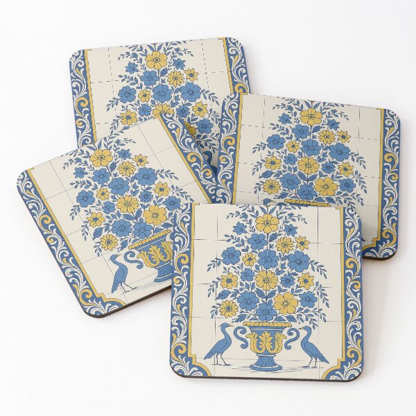 Item preview, Azulejo Floral Vase Art – Blue and Yellow Portuguese Tile Design designed and sold by weirdfishes123.