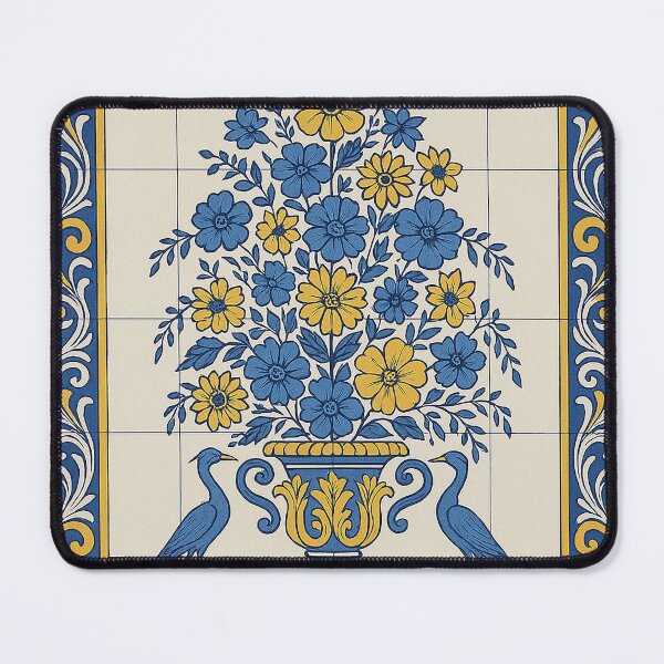 Item preview, Azulejo Floral Vase Art – Blue and Yellow Portuguese Tile Design designed and sold by weirdfishes123.