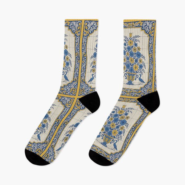 Item preview, Azulejo Floral Vase Art – Blue and Yellow Portuguese Tile Design designed and sold by weirdfishes123.