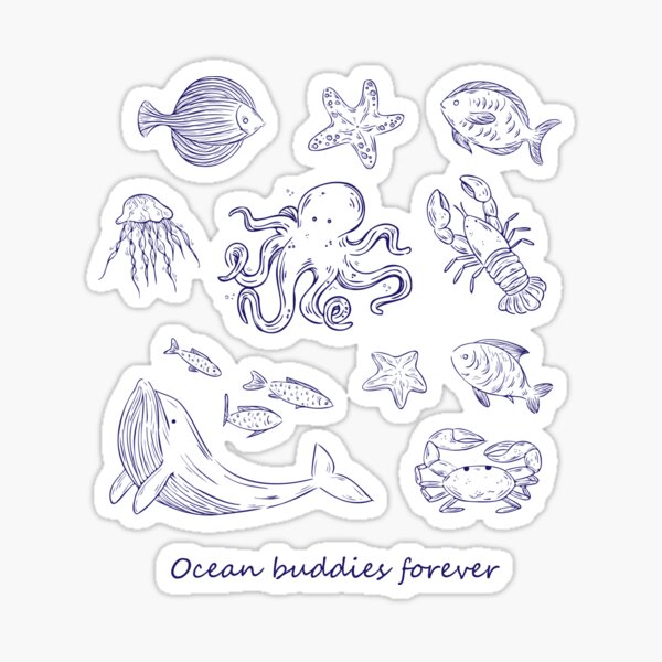 Item preview, Ocean Buddies Forever – Cute Marine Animal Line Art designed and sold by дітаті.