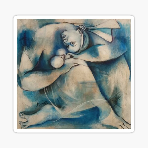 Item preview, Sacred bond: Mother and child in blue designed and sold by ArtistrySky.