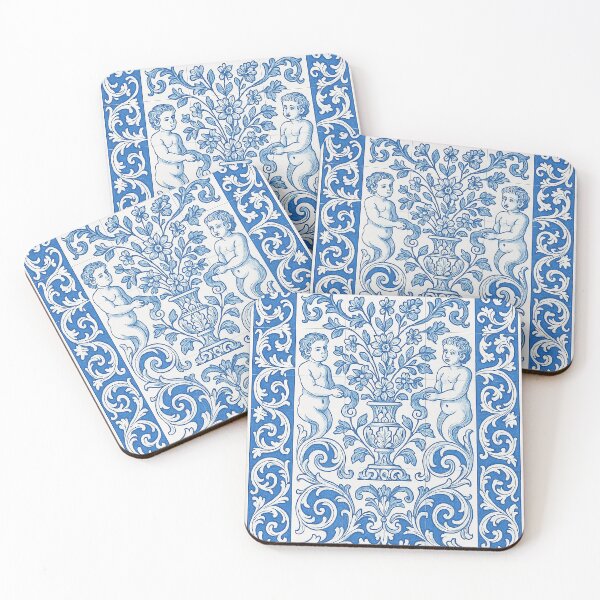 Item preview, Blue Azulejo Cherub Tile – Portuguese Ornamental Art Print designed and sold by weirdfishes123.