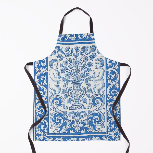 Item preview, Blue Azulejo Cherub Tile – Portuguese Ornamental Art Print designed and sold by weirdfishes123.
