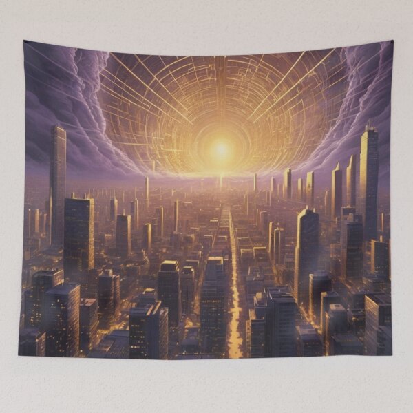 Item preview, Where the familiar cityscape dissolves into a luminous tunnel, a gateway to parallel realities awaits. designed and sold by VA Design.