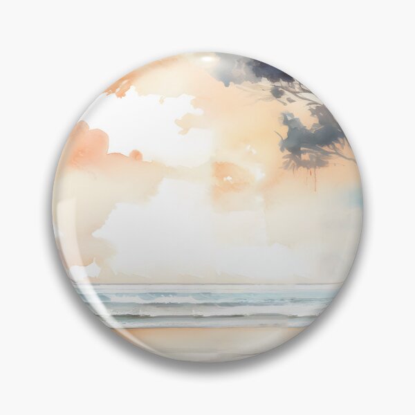 Item preview, A watercolor painting of a beach with a tree, ocean waves, and a colorful, cloudy sky designed and sold by homydesign.