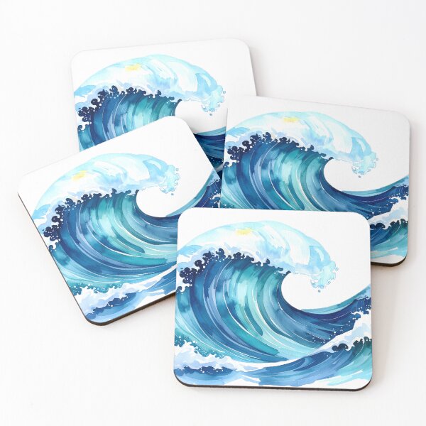 Item preview, A dynamic watercolor painting captures powerful ocean waves crashing, with vibrant blues and seafoam white creating a sense of movement designed and sold by homydesign.