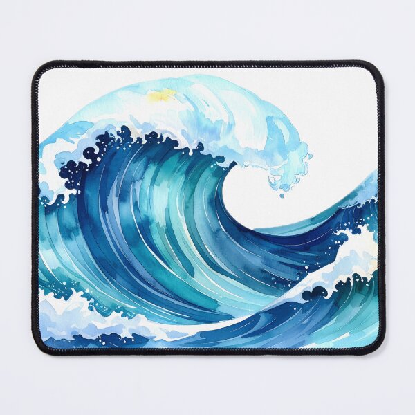 Item preview, A dynamic watercolor painting captures powerful ocean waves crashing, with vibrant blues and seafoam white creating a sense of movement designed and sold by homydesign.