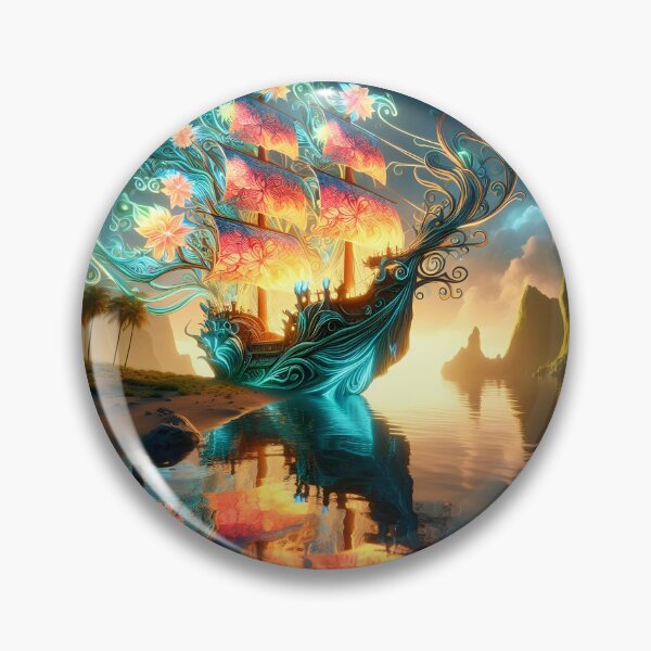 Item preview, Elven Floral Ship at Sunset Near Island designed and sold by EmeraldeaArt.