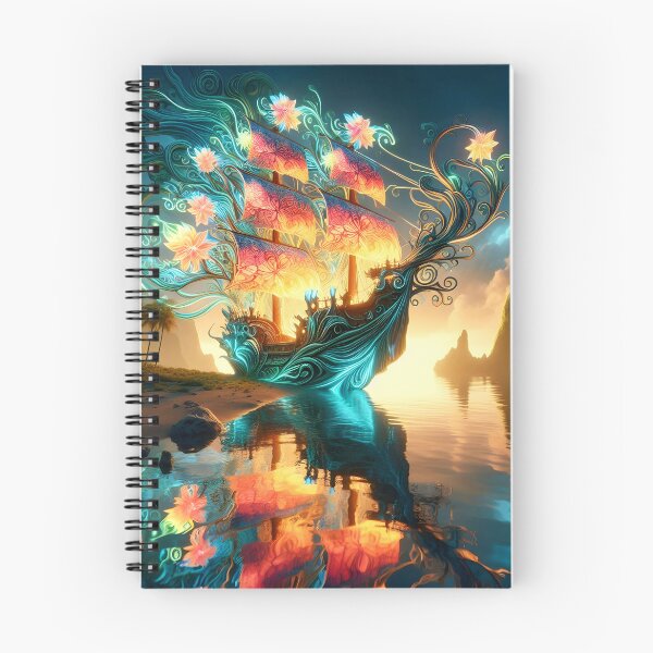 Item preview, Elven Floral Ship at Sunset Near Island designed and sold by EmeraldeaArt.