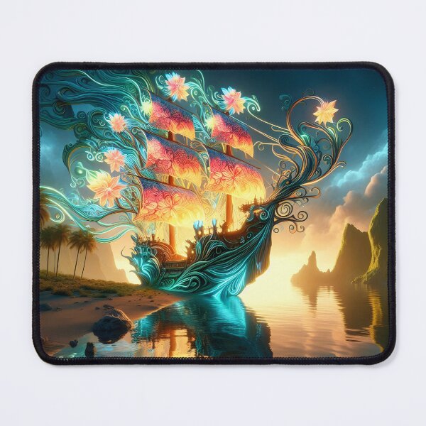 Item preview, Elven Floral Ship at Sunset Near Island designed and sold by EmeraldeaArt.