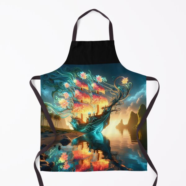 Item preview, Elven Floral Ship at Sunset Near Island designed and sold by EmeraldeaArt.