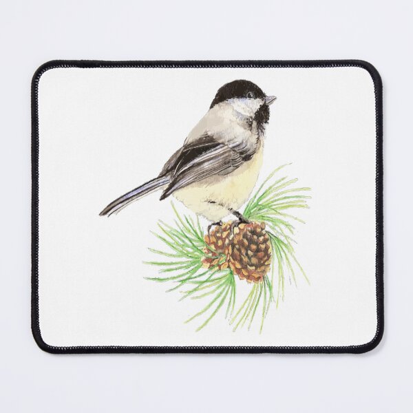 Item preview, Watercolor Chickadee Bird on Pine Tree Art designed and sold by countrymouse.