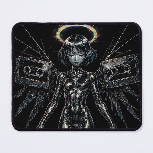 Item preview, VHS Chrome Angel – Retro Cyber Deity with Cassette Wings designed and sold by Hirvipelto.