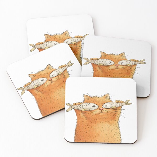 Item preview, Funny Orange Cat Holding Fish Eyes – Whimsical Cat Illustration designed and sold by SupplyCode.