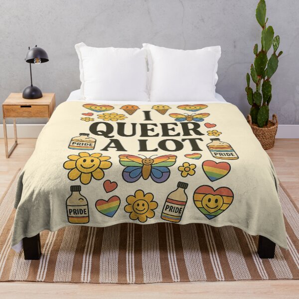 Item preview, “I Queer A Lot” quote with colorful drawings designed and sold by PopCultureAndStuff.