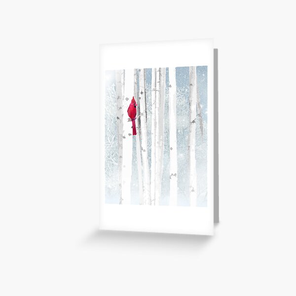 Item preview, Watercolor Red Cardinal Bird Winter Birch Forest designed and sold by countrymouse.