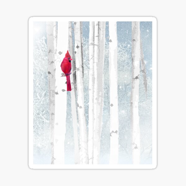 Item preview, Watercolor Red Cardinal Bird Winter Birch Forest designed and sold by countrymouse.