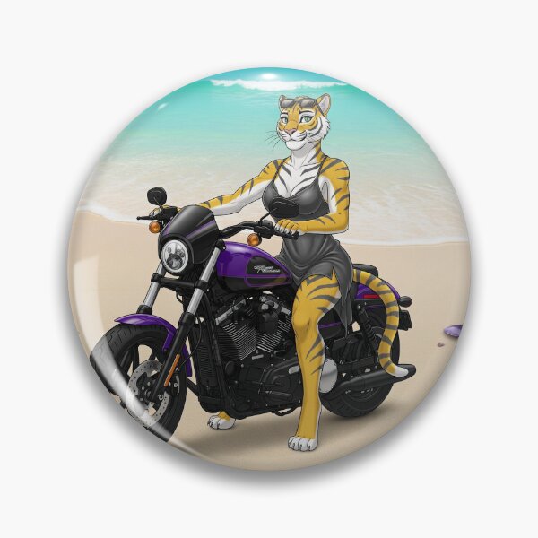 Item preview, Yellow color panther/tigress hybrid on powerful motorbike on beach designed and sold by roast1980.