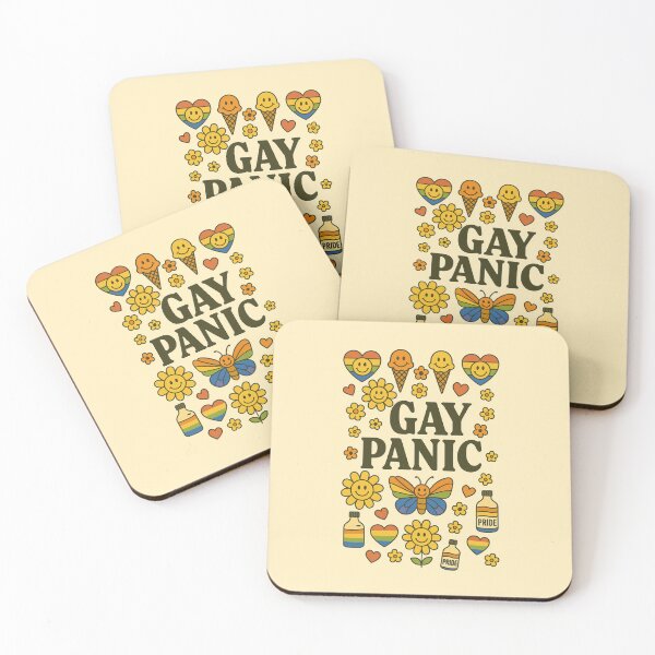 Item preview, LGBT expression "Gay Panic" with colorful drawings designed and sold by PopCultureAndStuff.