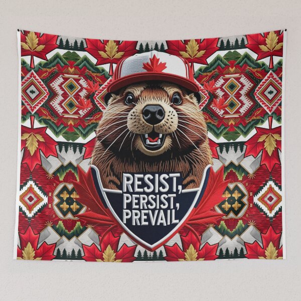Item preview, Resist Persist Prevail Canadian Beaver Embroidered Patch Design with Maple Leafs designed and sold by ArtDesignTp.