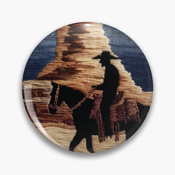 Item preview, Western Cowboy Desert Silhouette Faux Embroidery Art designed and sold by Nicholas Panek.