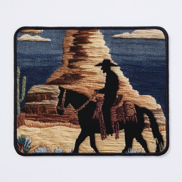 Item preview, Western Cowboy Desert Silhouette Faux Embroidery Art designed and sold by Nicholas Panek.