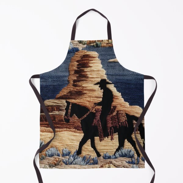 Item preview, Western Cowboy Desert Silhouette Faux Embroidery Art designed and sold by Nicholas Panek.