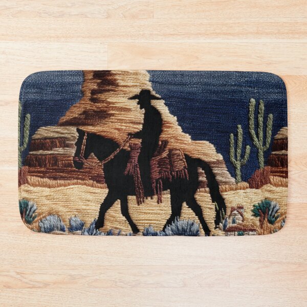 Item preview, Western Cowboy Desert Silhouette Faux Embroidery Art designed and sold by Nicholas Panek.