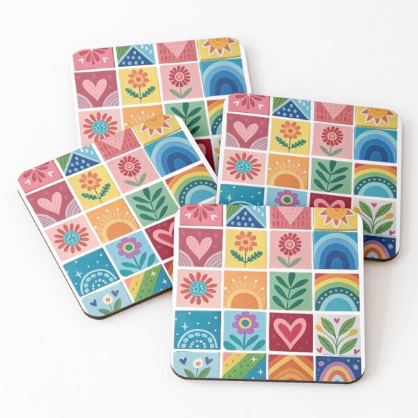 Item preview, Mini Mosaïque Bohème – Cœurs, Fleurs & Arcs-en-Ciel Vintage designed and sold by MeowLoka ⭐⭐⭐⭐.