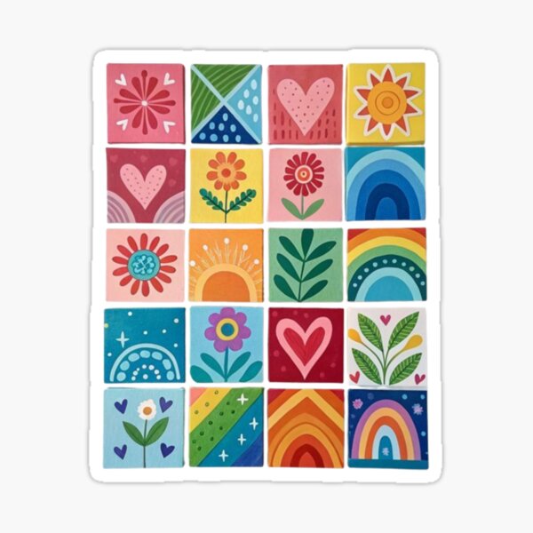 Item preview, Mini Mosaïque Bohème – Cœurs, Fleurs & Arcs-en-Ciel Vintage designed and sold by MeowLoka ⭐⭐⭐⭐.