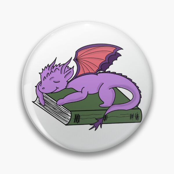 Artikelvorschau, Verschlafener lila Drache auf einem Buch entworfen und verkauft von gildedpageco.
