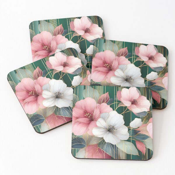 Item preview, Mid Century Botanical Retro Geometric Leaves  Florals  Green PInk designed and sold by Prints and Lifestyle.