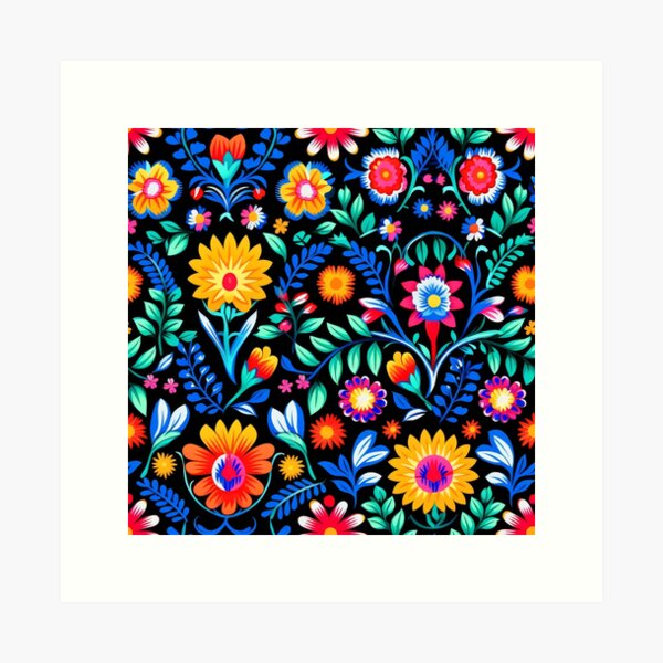Aperçu de l'œuvre Motif floral coloré, vibrant et lumineux de style mexicain créée et vendue par DEC02.
