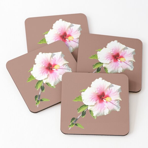 Item preview, Pink and White Single Hibiscus With Leaves designed and sold by STHogan2.