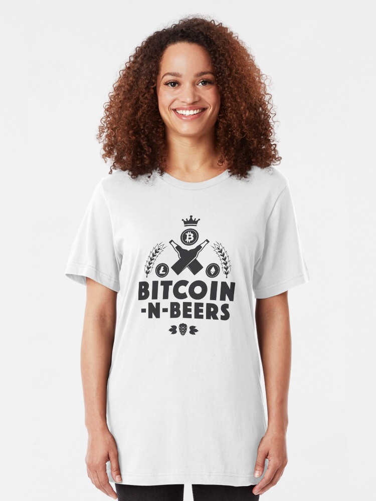 Alternate view of Bitcoin-N-Beers (Center / Light) Slim Fit T-Shirt