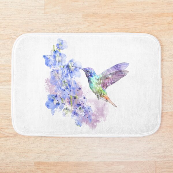 Item preview, Hummingbird Bird & Blue Delphinium flowers designed and sold by countrymouse.