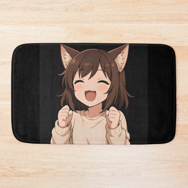Item preview, Cute Anime Cat Girl Smiling with Joy – Kawaii Style Portrait designed and sold by Amr Siam.