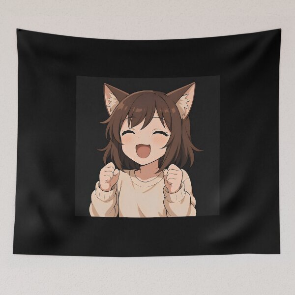 Item preview, Cute Anime Cat Girl Smiling with Joy – Kawaii Style Portrait designed and sold by Amr Siam.