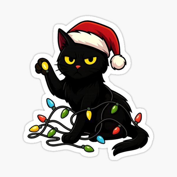 Item preview, Black Cat Christmas Lights Funny Cat Lover Xmas Santa Claus  designed and sold by facegm.