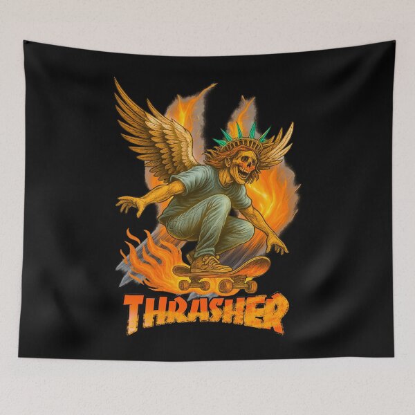 Item preview, Flaming Reaper Skater – Thrasher Style Winged Skull on Fire designed and sold by Michael van der Hoorn.