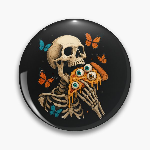 Item preview, Skeleton Eating Melting Eyeball Pizza with Butterflies – Creepy Cute Surreal Art designed and sold by ColorSplash123.